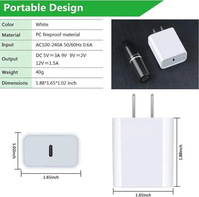 Alt view image 4 of 7 - Pixel 9a 8 7a Fast Charger for Google Pixel 9a 9 Pro XL 8a 8 Pro 7a 7 6a 6 5a 5 4a 4 XL 3a 3,20W Fast USB C Wall Charger PD Power Adapter with 6ft Type C to C Cable for Samsung Galaxy S25 S24 S23 A53