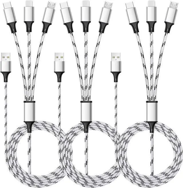 Main image of Multi Charging Cable 5ft 3Pack Multi Charger Cable Nylon Braided Multiple USB Cable Universal 3 in 1 Charging Cord Adapter with Type-C Micro USB Port Connectors for Cell Phones and More