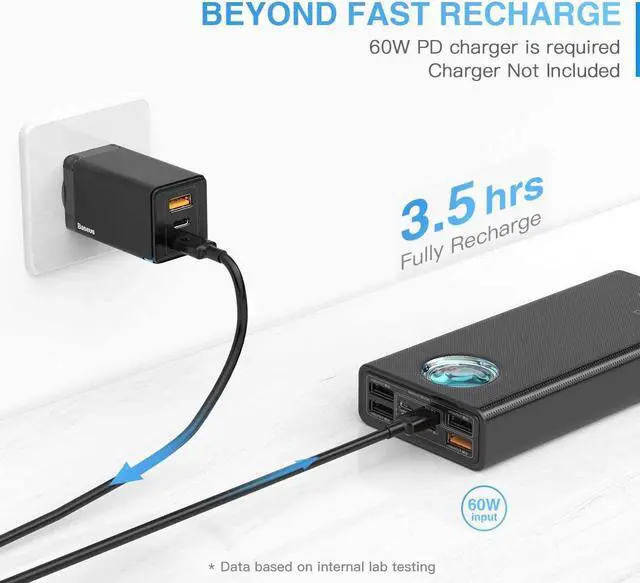 Alt view image 4 of 6 - Portable Charger 30000mah, Baseus USB C PD 3.0 Fast Charging 65W Power Bank, 5-Outport Battery Pack for MacBook Pro, Dell XPS, iPhone 13/13 Pro/13 Pro Max/12/12 Pro, iPad, Galaxy, Switch and More
