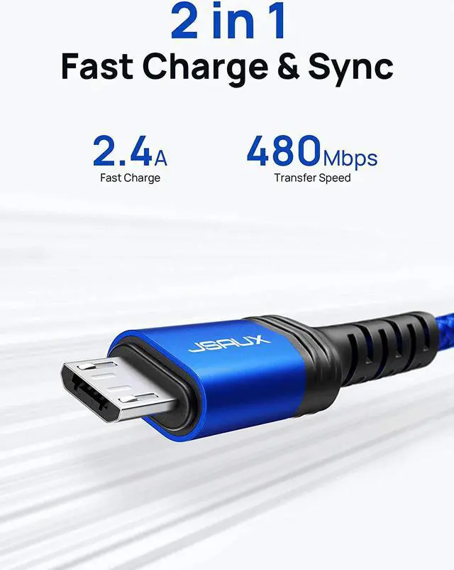 Alt view image 4 of 7 - JSAUX Micro USB Cable Android Charger, (2-Pack 6.6FT) Nylon Braided Cord Compatible with Galaxy S7 S6 J7 Edge Note 5, Kindle. MP3 and More-Blue