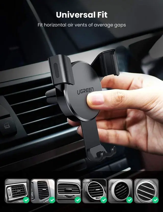 Alt view image 4 of 7 - UGREEN Car Air Vent Mount Cell Phone Holder Gravity Compatible for iPhone 12 11 Pro Max SE XR XS X 6S 7 Plus 8 6 Samsung Galaxy S20 S9 S10 S8 S7 Edge S6 Google Pixel 4 2 XL LG G8 Smartphone (Black)