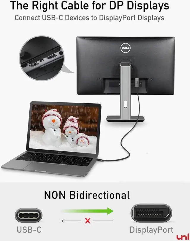 Alt view image 4 of 7 - USB C to DisplayPort Cable for Home Office (4K@60Hz 2K@165Hz) uni Sturdy Aluminum DisplayPort to USB C Cable [Thunderbolt 3 Compatible] for MacBook Pro MacBook Air/iPad Pro 2020/2018 XPS 15/13