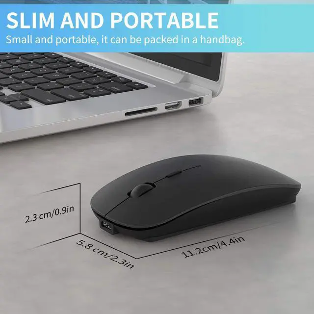 Alt view image 7 of 7 - Wireless Mouse,Slim 2.4G Noiseless Mouse with USB Nano Receiver,Rechargeable Wireless Mouse for Laptop,PC,Computer,Notebook (Black)