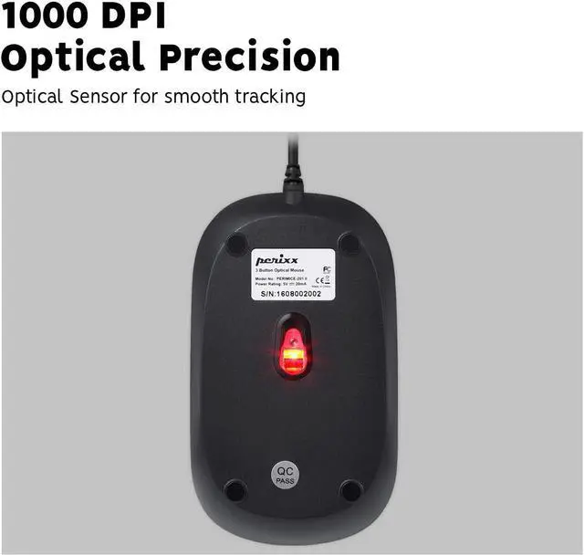 Alt view image 5 of 7 - Perixx Perimice-201 Wired PS2 Optical 3 Button Mouse with 800 DPI and Illuminated Wheel, Black