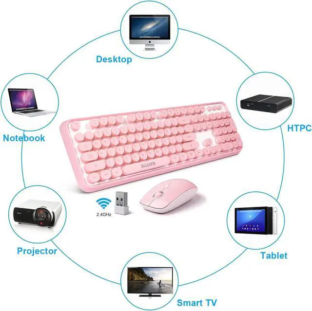 Alt view image 6 of 7 - Pink Wireless Keyboard and Mouse Combo,Cute Typewriter Style,for Long Nails | Bubble Round Keys,Ergonomic Computer Keyboard,ASMR Clicky Sound,2.4Ghz USB Receiver,Full Size with Number for PC Laptop