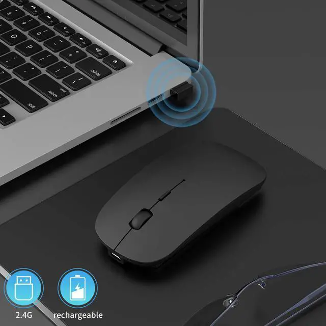 Alt view image 6 of 7 - Wireless Mouse,Slim 2.4G Noiseless Mouse with USB Nano Receiver,Rechargeable Wireless Mouse for Laptop,PC,Computer,Notebook (Black)