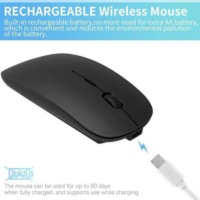 Alt view image 3 of 7 - 2.4GHz Wireless Bluetooth Mouse, 3 Adjustable DPI, Dual Mode Slim Rechargeable Wireless Mouse Silent USB Mice,Compatible for Laptop Windows Mac Android MAC PC Computer (Black)