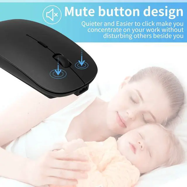 Alt view image 4 of 7 - 2.4GHz Wireless Bluetooth Mouse, 3 Adjustable DPI, Dual Mode Slim Rechargeable Wireless Mouse Silent USB Mice,Compatible for Laptop Windows Mac Android MAC PC Computer (Black)