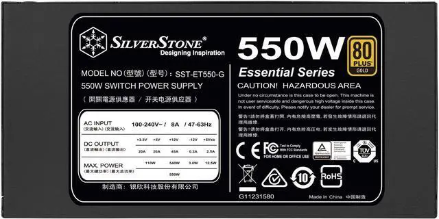 Alt view image 3 of 7 - SilverStone Tek 550W 80 Plus Gold Fixed Cable Power Supply with Flat Black Cables and Quiet Fan Curve SST-ET550-G
