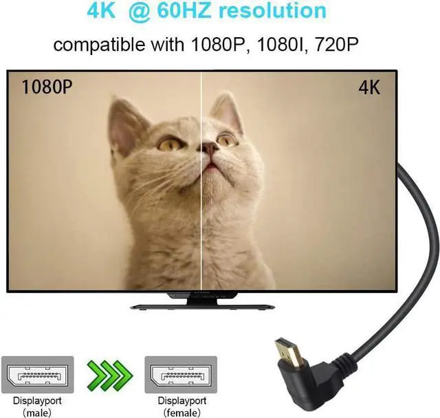 Alt view image 5 of 6 - Poyiccot Displayport Extension Cable 90 Degree Displayport Extender Up Angle Displayport Male to Female DP to DP Extension Adapter Cable Gold Plated 30 CM/12inch