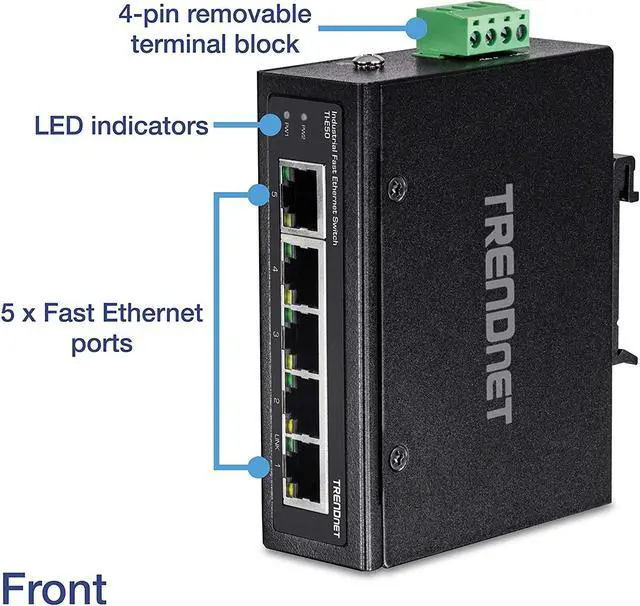 Alt view image 14 of 20 - TRENDnet TI-E50 (V1.0R) Unmanaged 5-Port Industrial Fast Ethernet DIN-Rail Switch