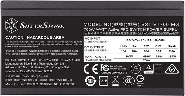 Alt view image 2 of 7 - Silverstone Technology ET700-MG 700 Watt Fully Modular Plus Gold ATX Power Supply with Flat Black Flex Cables and Improved Capacitors (SST-ET700-MG)