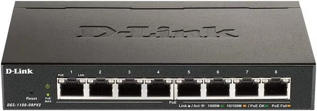 Main image of D-Link PoE Switch 8 Port Smart Managed Ethernet Gigabit Desktop EEE Network Internet (DGS-1100-08PV2)