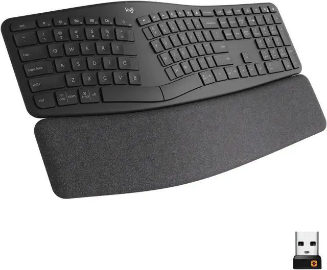 Alt view image 3 of 7 - Logitech ERGO K860 Split Ergonomic Keyboard - Wireless Connectivity - Bluetooth/RF - 32.81 ft - 2.40 GHz - USB Interface - Windows, Mac OS - AAA Battery Size Supported - Black