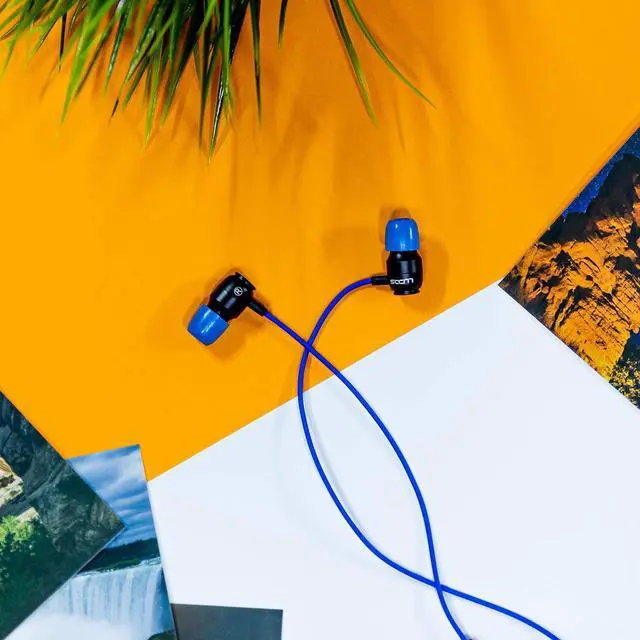 Alt view image 4 of 7 - LUDOS Clamor Wired Earbuds in-Ear Headphones, 5 Years Warranty, Earphones with Microphone, Noise Isolating Ear Buds, Memory Foam for iPhone, Samsung, School Students, Kids, Women, Small Ears - Blue