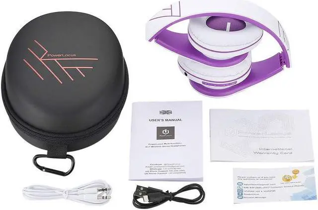 Alt view image 7 of 7 - PowerLocus Bluetooth Over-Ear Headphones, Wireless Stereo Foldable Headphones Wireless and Wired Headsets with Built-in Mic, Micro SD/TF, FM for iPhone/Samsung/iPad/PC (White/Violet)