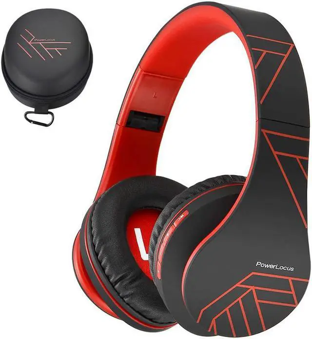 Main image of PowerLocus Bluetooth Over-Ear Headphones, Wireless Stereo Foldable Headphones Wireless and Wired Headsets with Built-in Mic, Micro SD/TF, FM for iPhone/Samsung/iPad/PC (Black/Red)