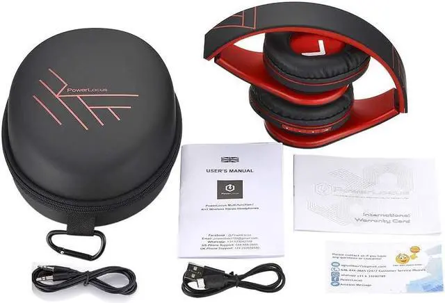 Alt view image 6 of 7 - PowerLocus Bluetooth Over-Ear Headphones, Wireless Stereo Foldable Headphones Wireless and Wired Headsets with Built-in Mic, Micro SD/TF, FM for iPhone/Samsung/iPad/PC (Black/Red)