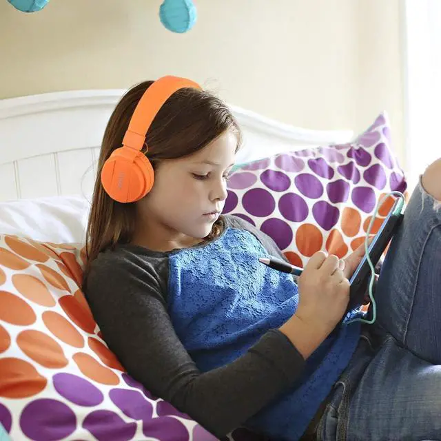 Alt view image 6 of 7 - Kids Headphones, Lightweight Stereo Wired Toddler HeadphonesAdjustable Headband Children's Headset for Smartphones Computer Pad Earphones(Orange)