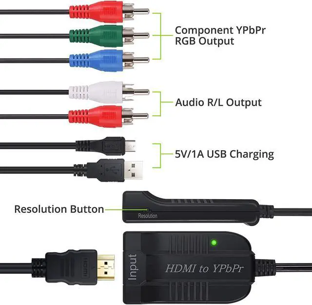 Alt view image 3 of 7 - HDMI to Component Converter Scaler with 60cm 1080P YPbPr Cable HDMI to YPbPr Converter Convert hdmi to Component HDMI to Video Converter HDMI to 5RCA RGB Converter