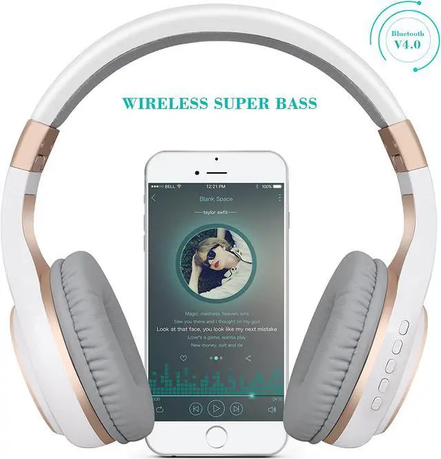 Alt view image 2 of 6 - Riwbox Bluetooth Headphones, XBT-80 Folding Stereo Wireless Bluetooth Headphones Over Ear with Microphone and Volume Control, Wireless and Wired Headset for PC/Cell Phones/TV/Gym (White Gold)