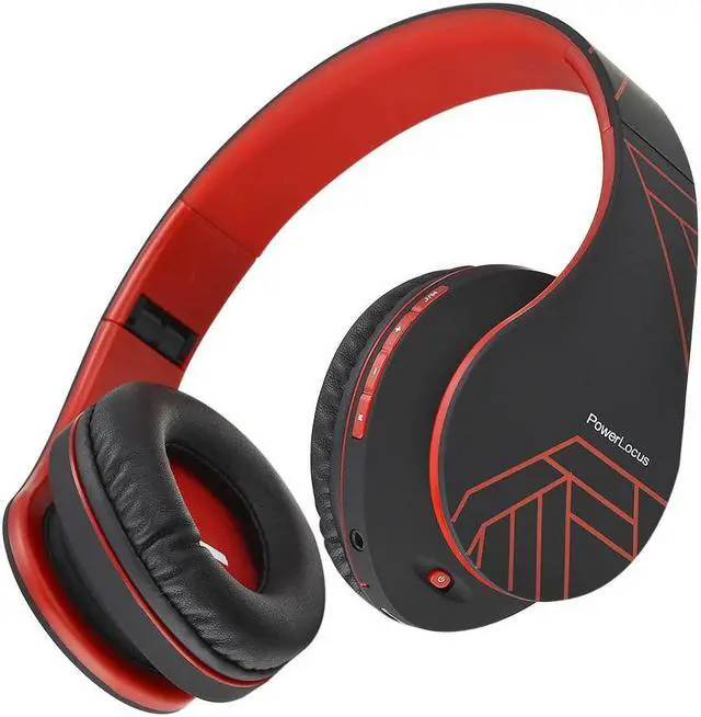 Alt view image 2 of 7 - PowerLocus Bluetooth Over-Ear Headphones, Wireless Stereo Foldable Headphones Wireless and Wired Headsets with Built-in Mic, Micro SD/TF, FM for iPhone/Samsung/iPad/PC (Black/Red)
