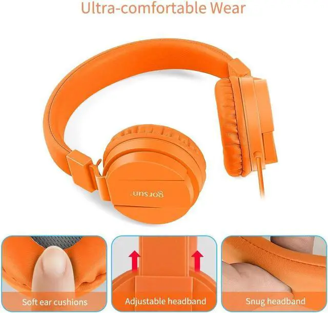 Alt view image 2 of 7 - Kids Headphones, Lightweight Stereo Wired Toddler HeadphonesAdjustable Headband Children's Headset for Smartphones Computer Pad Earphones(Orange)
