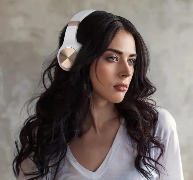 Alt view image 6 of 6 - Riwbox Bluetooth Headphones, XBT-80 Folding Stereo Wireless Bluetooth Headphones Over Ear with Microphone and Volume Control, Wireless and Wired Headset for PC/Cell Phones/TV/Gym (White Gold)