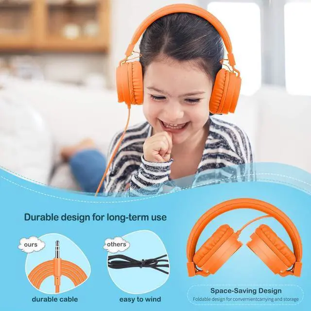 Alt view image 5 of 7 - Kids Headphones, Lightweight Stereo Wired Toddler HeadphonesAdjustable Headband Children's Headset for Smartphones Computer Pad Earphones(Orange)