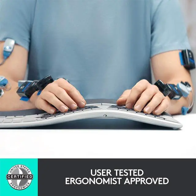 Alt view image 6 of 7 - Logitech ERGO K860 Split Ergonomic Keyboard - Wireless Connectivity - Bluetooth/RF - 32.81 ft - 2.40 GHz - USB Interface - Windows, Mac OS - AAA Battery Size Supported - Black