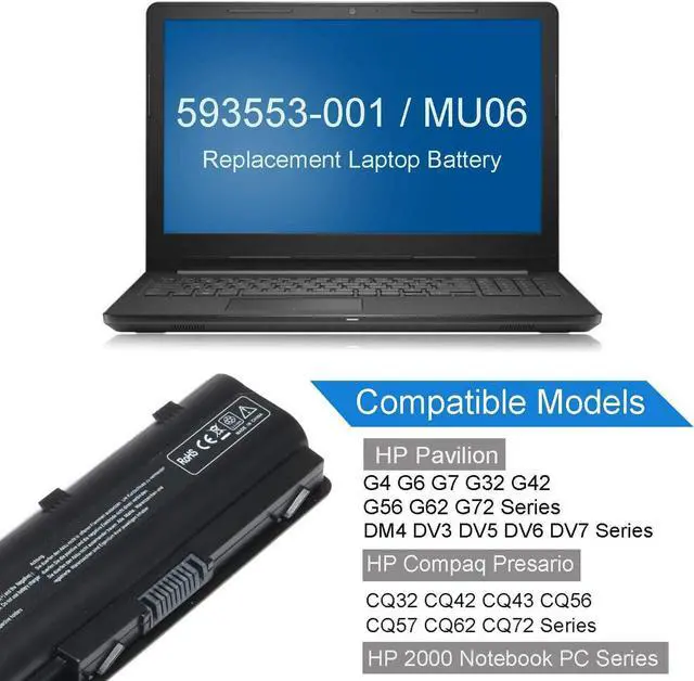 Alt view image 5 of 7 - Fancy Buying MU06 MU09 Laptop Battery for HP Spare 593553-001 593554-001 636631-001 584037-001 593550-001 593562-001 Compaq Presario CQ42 CQ56 CQ57 CQ62 Pavilion G7 G6 G4 DM4