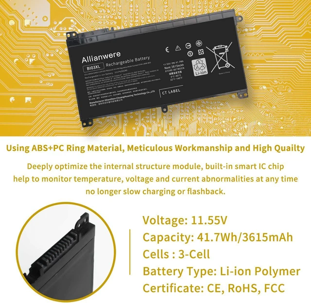 Alt view image 2 of 7 - Allianwere BI03XL Laptop Battery Compatible with HP Stream 14-ax030wm 14-ax010nr HP Pavilion X360 13-U000 M3-U000 Series Ultrabook Notebook ON03XL 0N03XL HSTNN-UB6W TPN-W118 844203-850