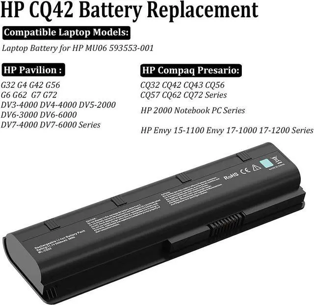 Alt view image 3 of 7 - TAUPO Replacement Laptop Battery 593553-001, Compatible with HP MU06, HP MCompaq Presario CQ32 CQ42 CQ43, HP Pavilion dm4 g4 g6 g7 DV3-4000 DV5-2000 DV6-3000 DV7-6000, COMPAQ 435 436
