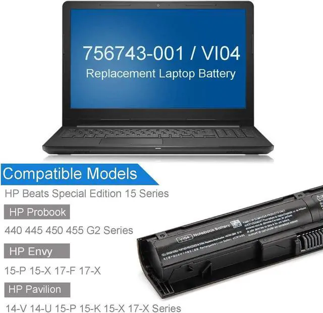 Alt view image 2 of 5 - DMKAOLLK 756743-001 VI04 756745-001 756744-001 756478-851 756478-421 Notebook Battery for HP ProBook 450 G2 450 G3 440 G2 Envy 14 15 17 Series M7-K111DX HSTNN-LB6I HSTNN-C82C VI04XL