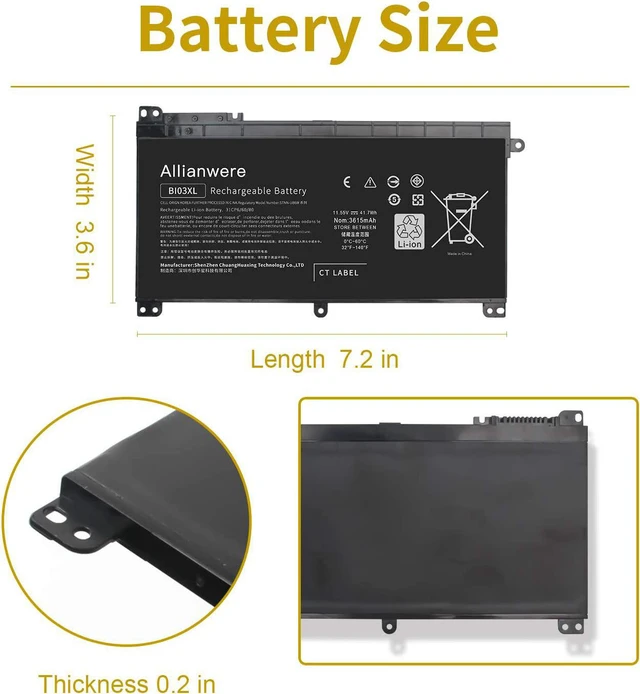 Alt view image 6 of 7 - Allianwere BI03XL Laptop Battery Compatible with HP Stream 14-ax030wm 14-ax010nr HP Pavilion X360 13-U000 M3-U000 Series Ultrabook Notebook ON03XL 0N03XL HSTNN-UB6W TPN-W118 844203-850