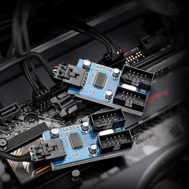 Alt view image 6 of 7 - Motherboard 9 Pin USB Header Splitter, Male 1 to 4 Female Extension Splitter Cable Desktop Card 9-Pin USB 2.0 HUB Connector Adapter Port Multiplier