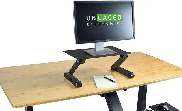Alt view image 4 of 7 - WorkEZ Monitor Stand Ergonomic Adjustable Height and Angle Single Computer Monitor Riser. Portable Folding Aluminum Holder Mount for Desktop pc Monitors Screens Organizer Black