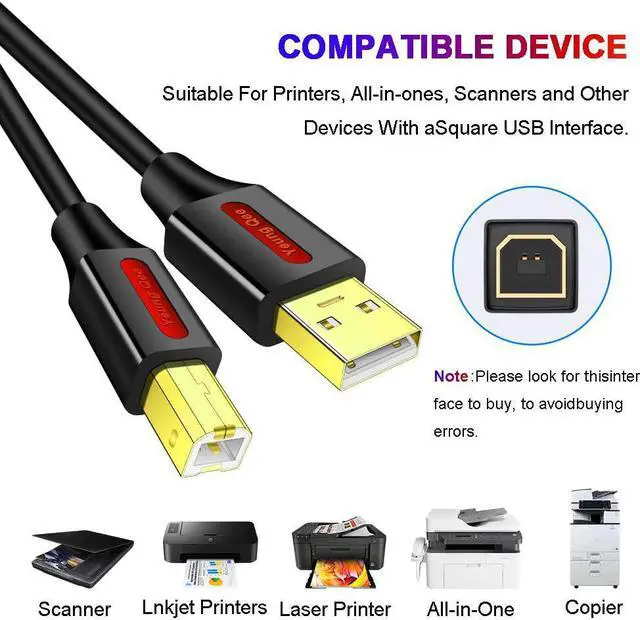 Alt view image 3 of 7 - Printer Cable 20 FT,USB Printer Cable High Speed USB 2.0 A Male to Type B Male Scanner Cord Compatible with HP, Canon, Epson, Dell, Brother, Xerox, Samsung etc (20ft/6M)