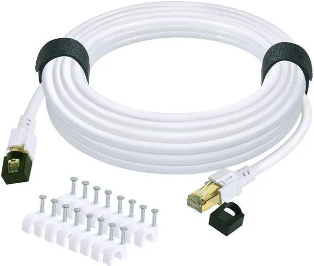 Main image of Cat 8 Ethernet Cable 50 ft Internet Network LAN Cable High Speed 2000Mhz 40Gbps RJ45 Cables for Gaming Xbox PS4 Modem Router - Compatible for Cat7/Cat6e/Cat5e Network - White