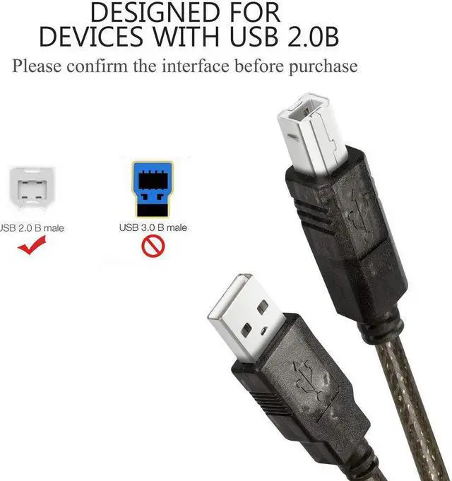 Alt view image 3 of 7 - Long Printer USB Cable USB Printer Cable 50 Feet USB 2.0 Type A Male to B Male Printer Scanner Cord, high-Speed Built-in chip Enhanced Signal Transmission for Printer/Scanner
