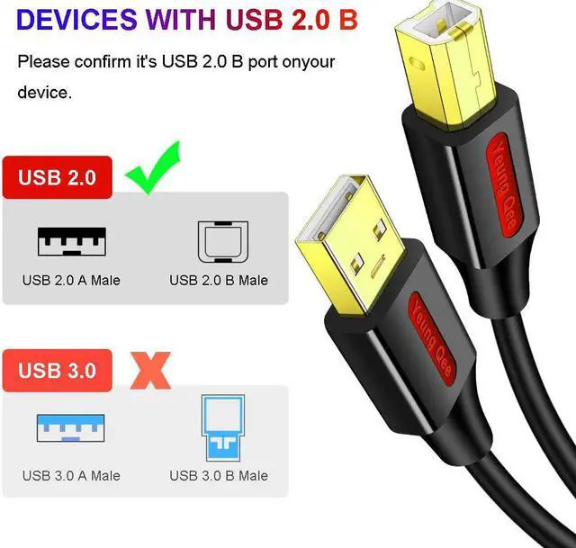 Alt view image 4 of 7 - Printer Cable 20 FT,USB Printer Cable High Speed USB 2.0 A Male to Type B Male Scanner Cord Compatible with HP, Canon, Epson, Dell, Brother, Xerox, Samsung etc (20ft/6M)