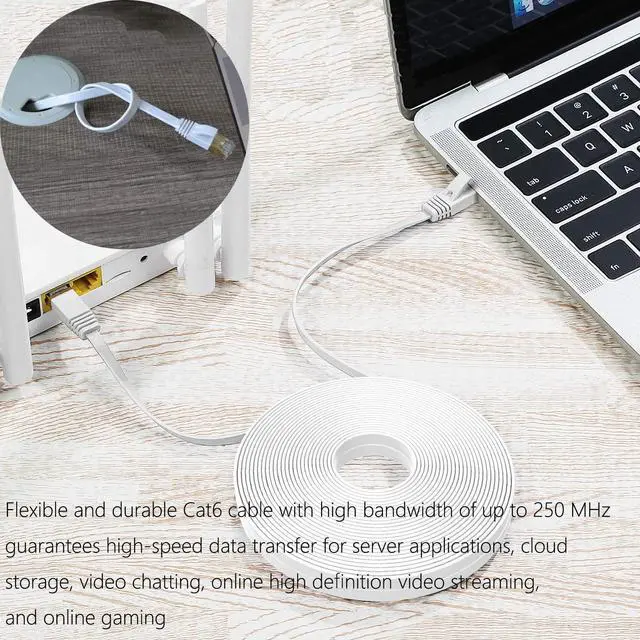 Alt view image 7 of 7 - Cat 6 Ethernet Cable 150 FT Flat Internet Network Cables with Cable Clips Cat6 Ethernet Patch Cable with Snagless Rj45 Connectors White Long Computer LAN Cable150FT