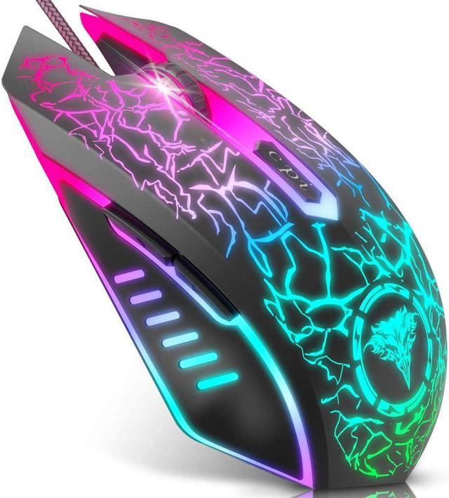 Pink Gaming Mouse Silent Click, LED Backlit Optical Game Mice Ergonomic USB  Wired Mice Compatible with Laptop PC, 7 Buttons, 4 Adjustable DPI