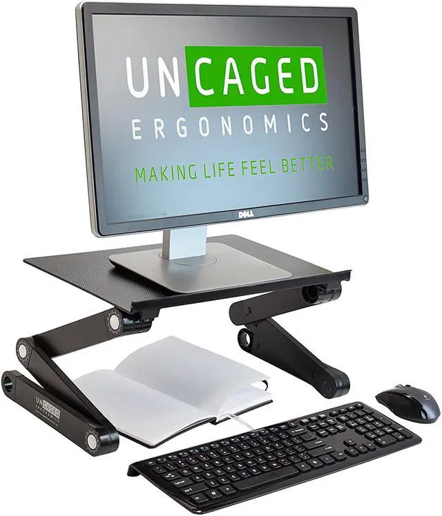 Main image of WorkEZ Monitor Stand Ergonomic Adjustable Height and Angle Single Computer Monitor Riser. Portable Folding Aluminum Holder Mount for Desktop pc Monitors Screens Organizer Black