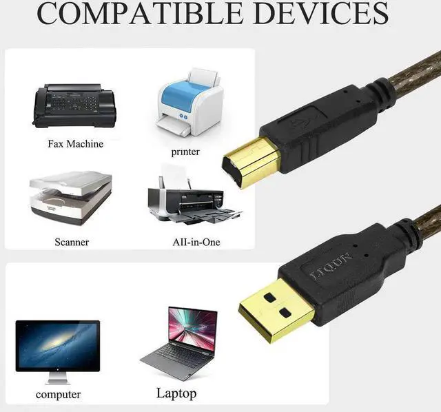 Alt view image 6 of 7 - Printer Cable, USB Printer Cable 20 Foot USB 2.0 A Male to B Male Printer Scanner Cable High Speed Shielded USB A to B Cable Compatible with HP, Brother, Lexmark, Epson, Xerox, Samsung etc