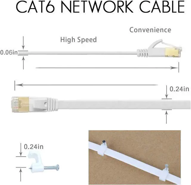Alt view image 5 of 7 - Cat 6 Ethernet Cable 150 FT Flat Internet Network Cables with Cable Clips Cat6 Ethernet Patch Cable with Snagless Rj45 Connectors White Long Computer LAN Cable150FT