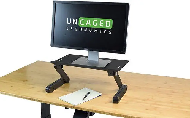 Alt view image 5 of 7 - WorkEZ Monitor Stand Ergonomic Adjustable Height and Angle Single Computer Monitor Riser. Portable Folding Aluminum Holder Mount for Desktop pc Monitors Screens Organizer Black