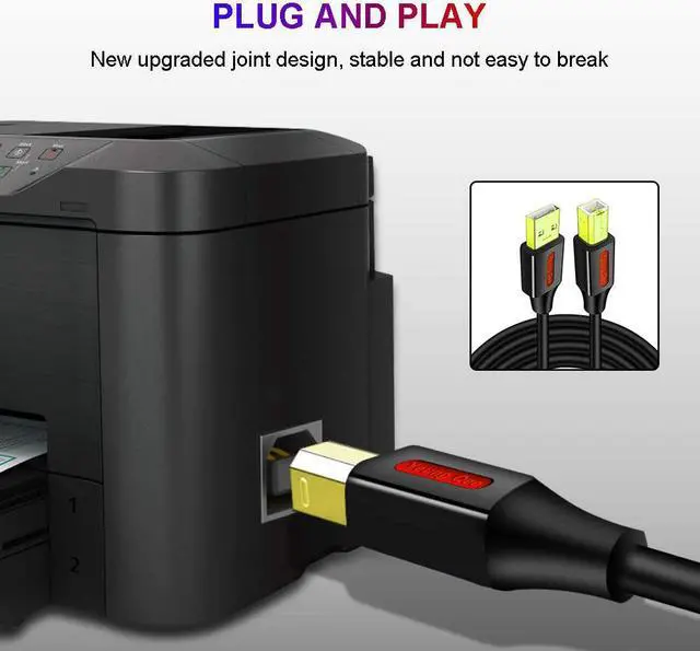 Alt view image 7 of 7 - Printer Cable 20 FT,USB Printer Cable High Speed USB 2.0 A Male to Type B Male Scanner Cord Compatible with HP, Canon, Epson, Dell, Brother, Xerox, Samsung etc (20ft/6M)