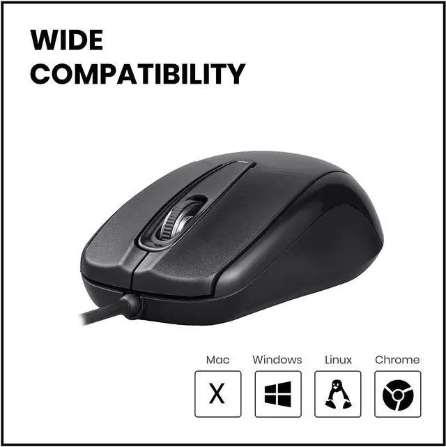 Alt view image 3 of 7 - Perixx PERIMICE-209 3 Button USB Wired Mouse - Optical - 1000 DPI - 5.9 Ft Cable - Black