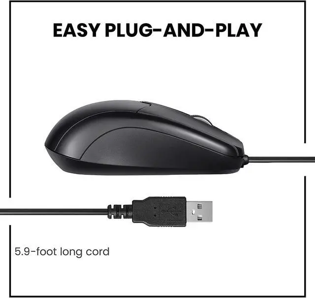 Alt view image 4 of 7 - Perixx PERIMICE-209 3 Button USB Wired Mouse - Optical - 1000 DPI - 5.9 Ft Cable - Black